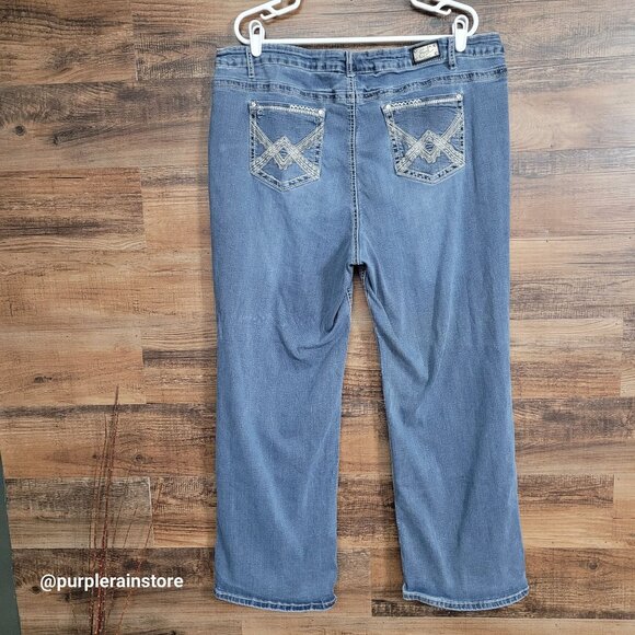 Earl Jeans 24 W Straight High Rise Thick Stitch Embellished Thick Stitch Western - Picture 3 of 13